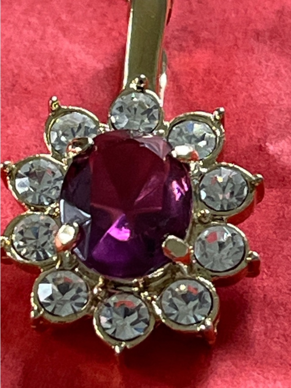 Gold-Tone Purple Crystal Flower Pendant Necklace